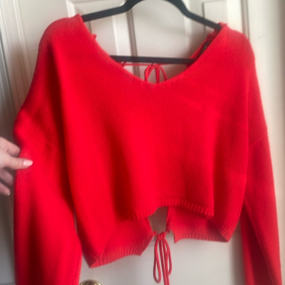 Red tie back sweater